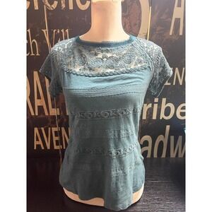 Lace Short Sleeve Green Top‎ Size XS